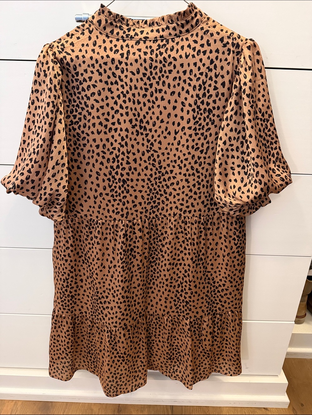 Tiered Leopard Print Dress - Tan/Black - Picture 2 of 3